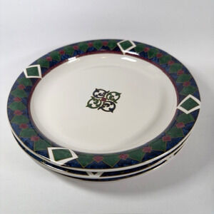 Pfaltzgraff Amalfi Classic 3 Breakfast Plates Navy/Burgundy/Green Geometric VTG
